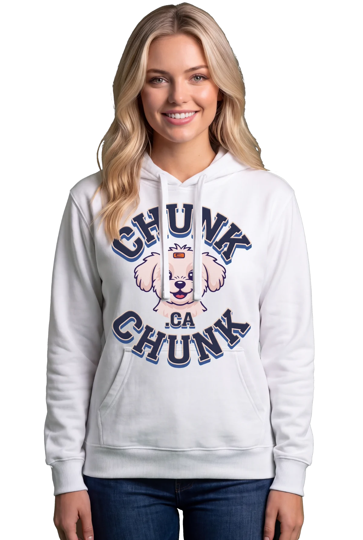 Winnie ring Hoodie, White Chunk Chunk hoodie, mockup, front