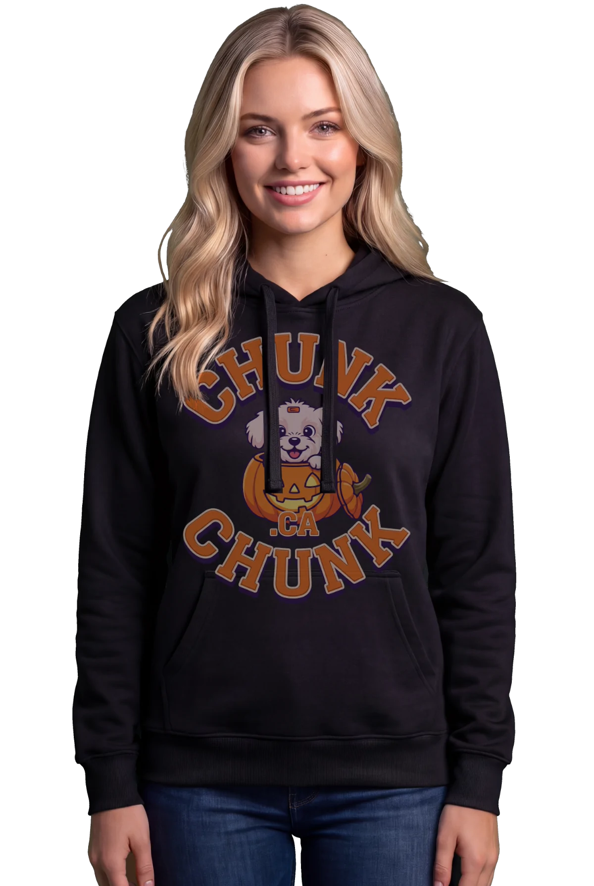 Pumpkin Pup Hoodie, Black Chunk Chunk hoodie, mockup